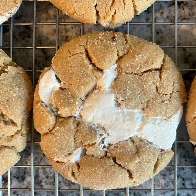 Beautiful close up of the FlufferNutter cookie oozing with marshmallw goodness!