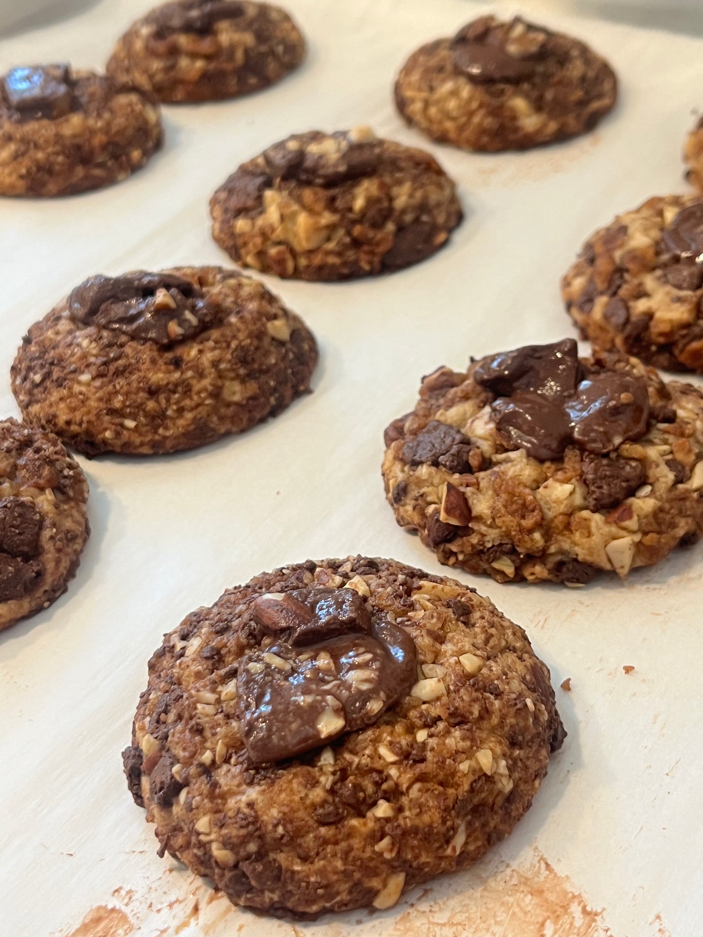 Rows of Get Ur Toffee On cookies line a baking sheet