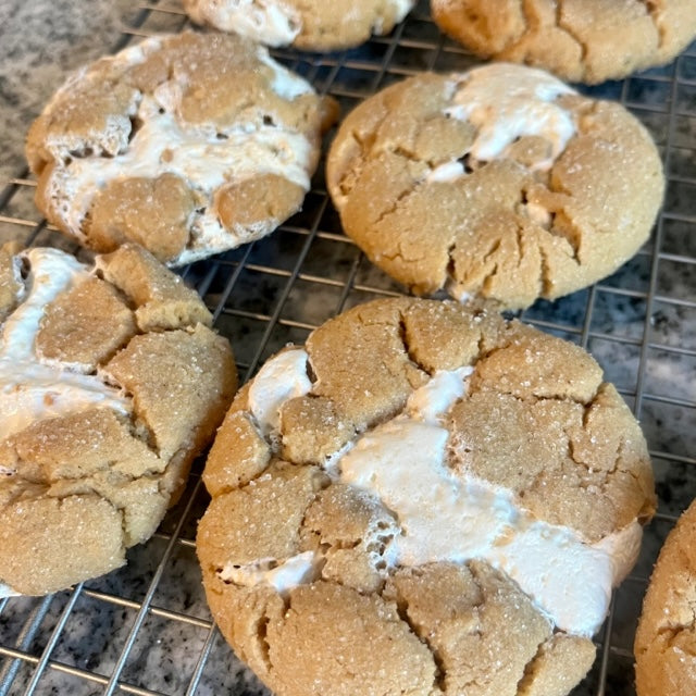 Rows of FlufferNutter cookies oozing with marshmallw goodness!