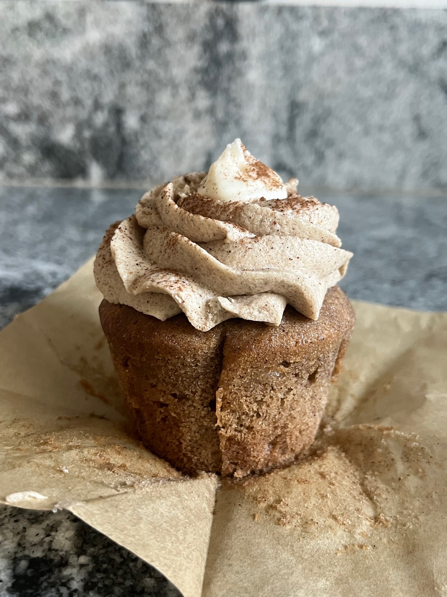 Image of a Chai Honey Bear Cupcake with a creamy honey center 