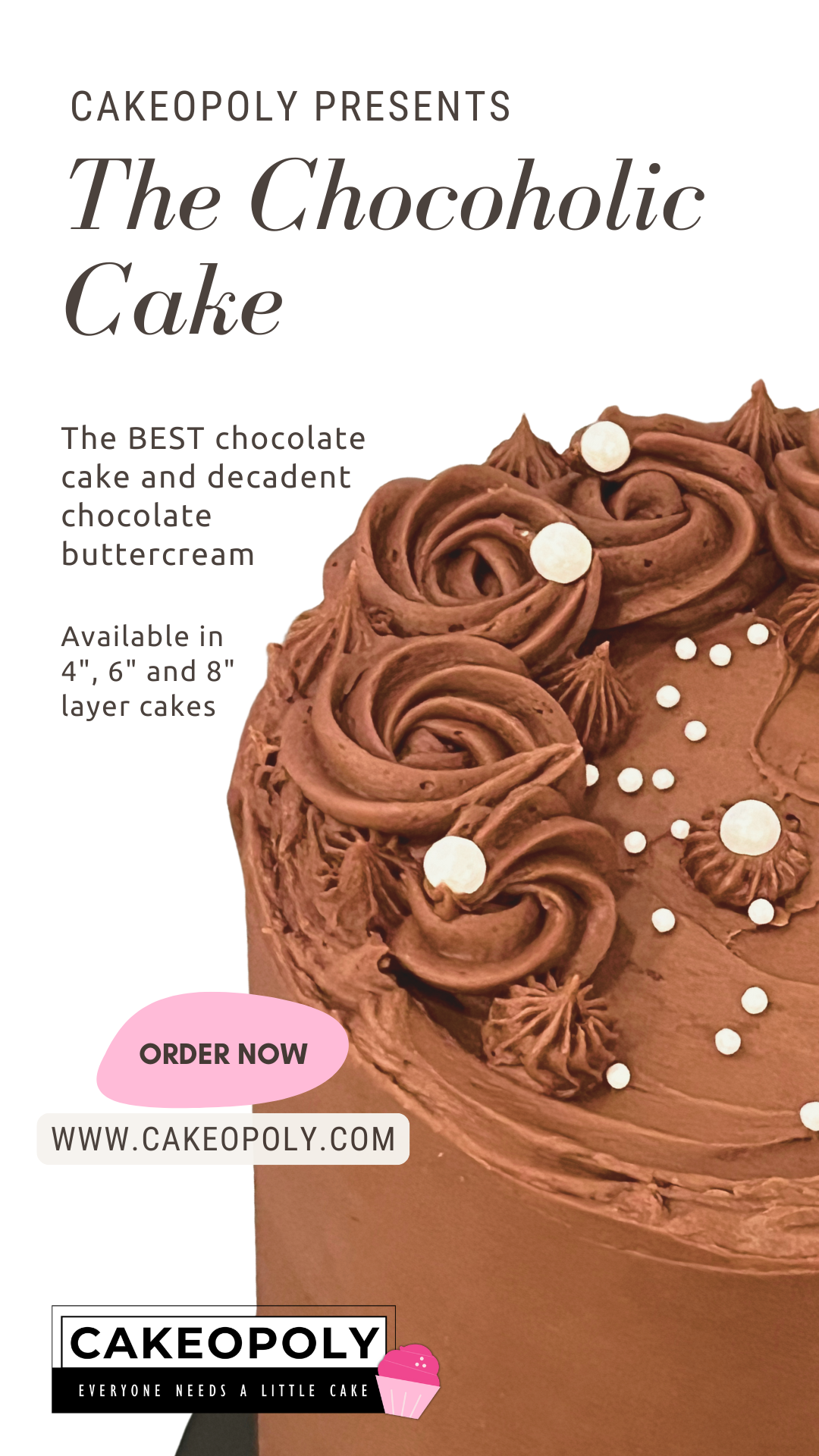 A chocolate cake with frosting and decorative chocolate pieces on top, perfect for corporate celebrations, parties and special events in Los Angeles County.